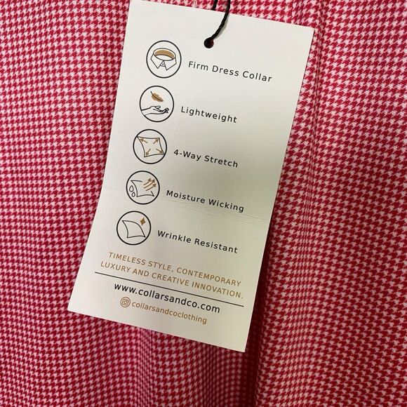 Collars & Co Polo Shirt Mens L Red Houndstooth Golf Preppy Dress Collar NWT - Picture 7 of 10